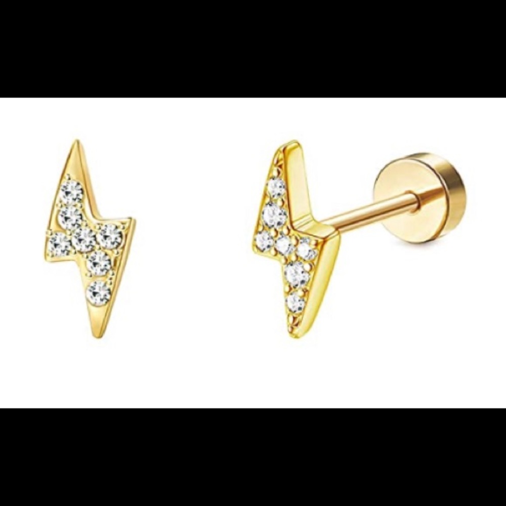 Tiny Lightning Bolt Studs with flattened backs